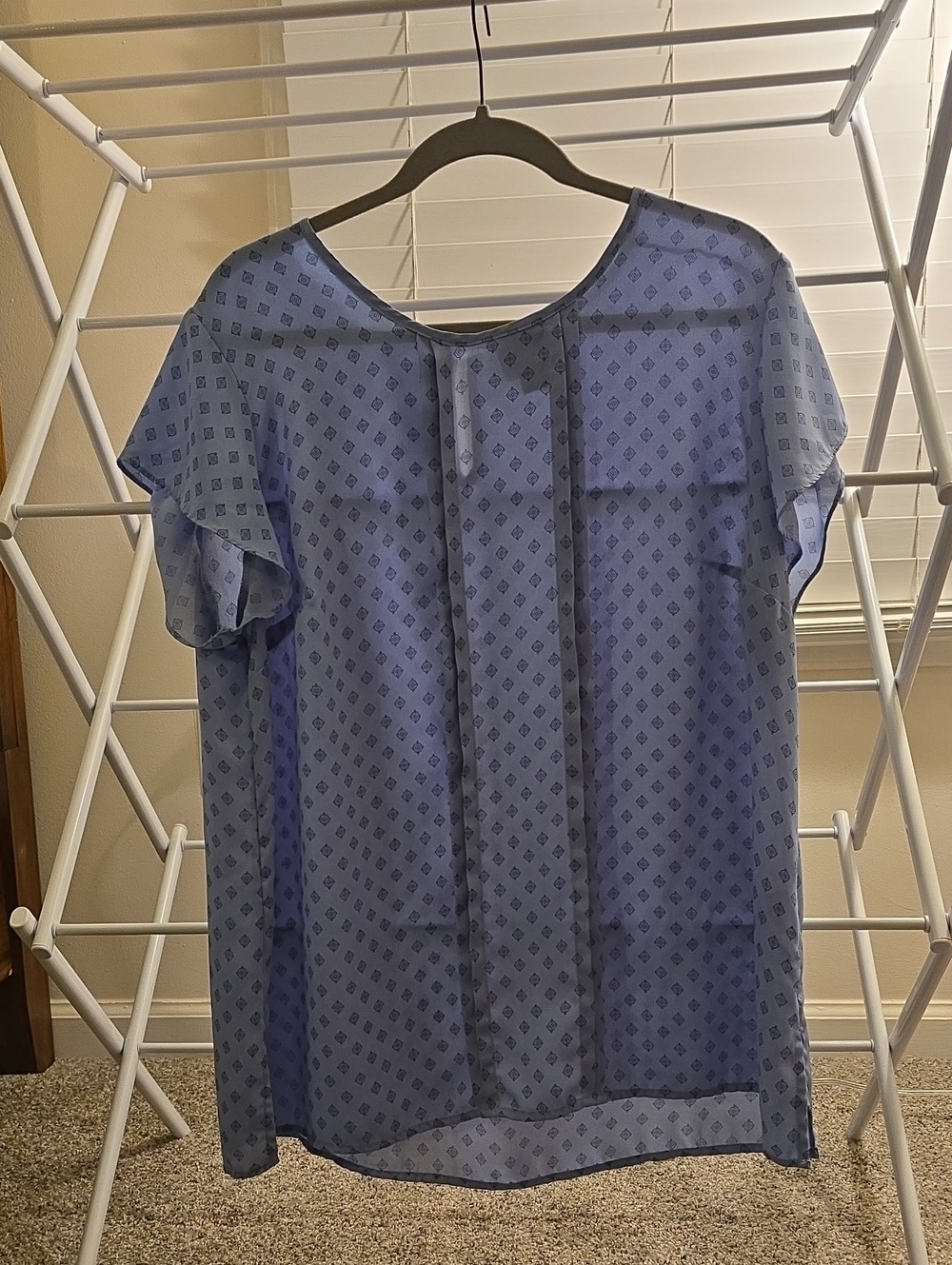Light Blue Patterned Flutter Sleeve Blouse